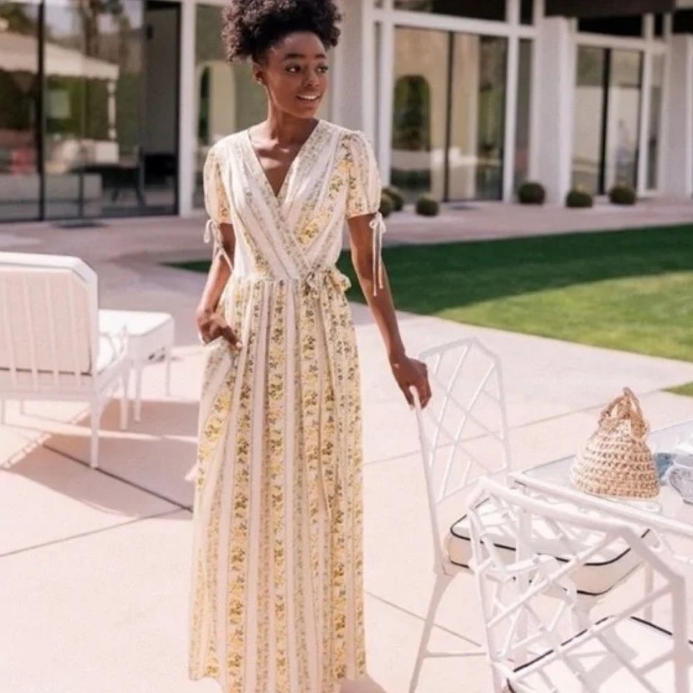 Gal Meets Glam Imogene Maxi Wrap Dress in Yellow 00 NWT